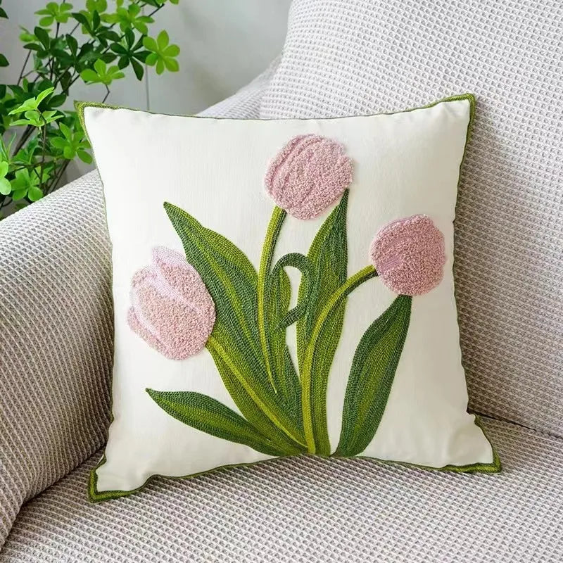 Floral Cushion Cover with Embroidered Design