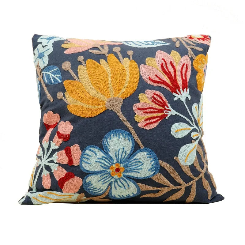 Floral Cushion Cover with Embroidered Design