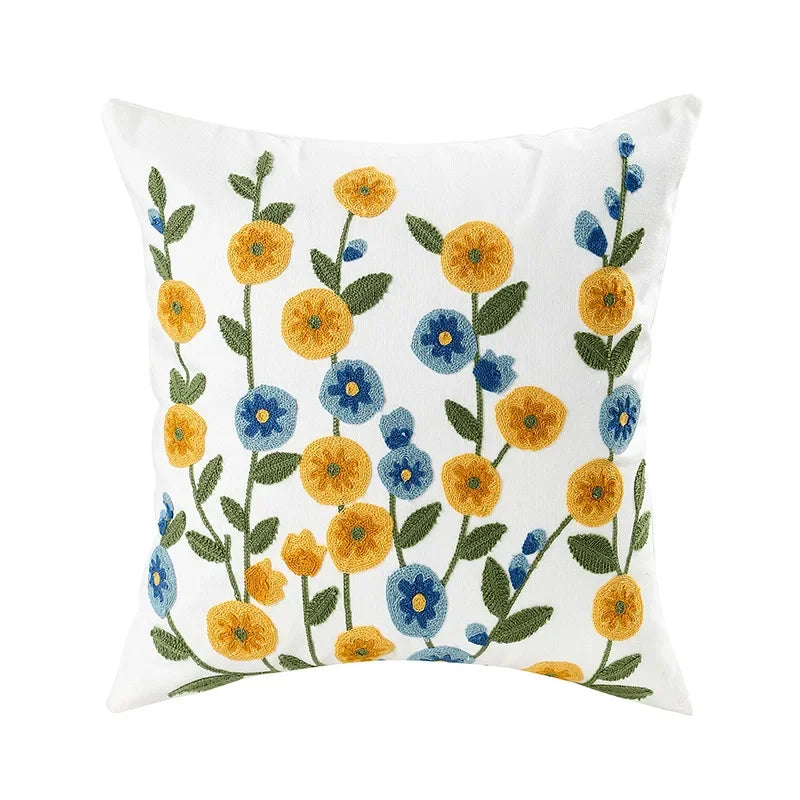 Floral Cushion Cover with Embroidered Design