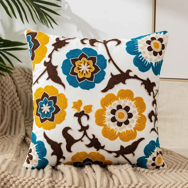 Floral Cushion Cover with Embroidered Design