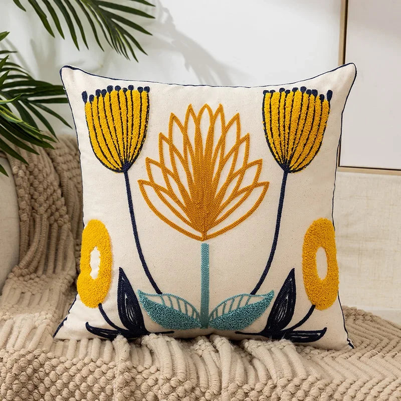 Floral Cushion Cover with Embroidered Design