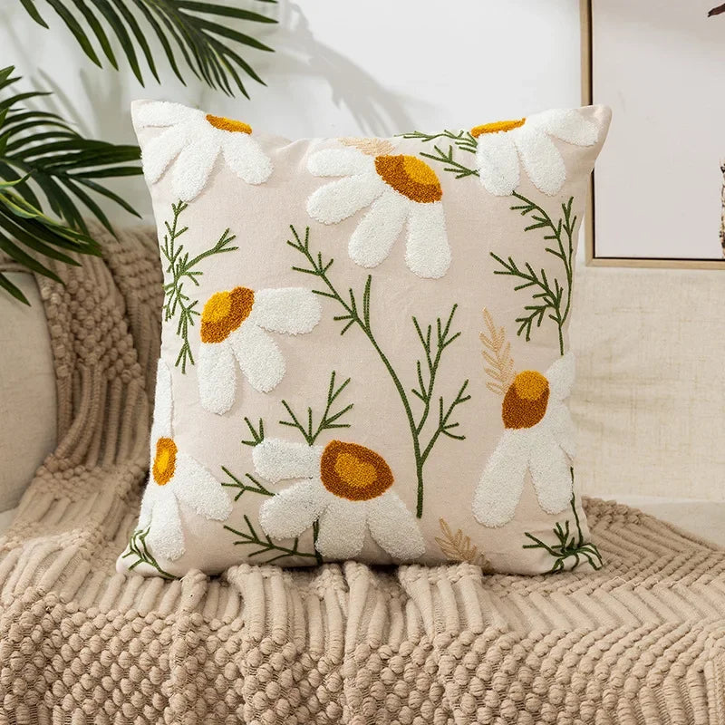 Floral Cushion Cover with Embroidered Design