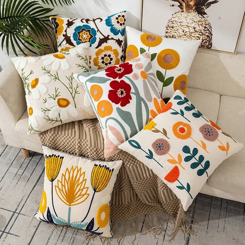 Floral Cushion Cover with Embroidered Design