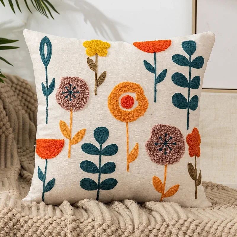 Floral Cushion Cover with Embroidered Design