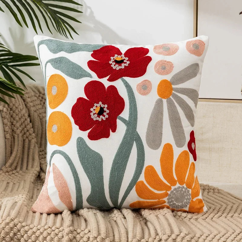 Floral Cushion Cover with Embroidered Design