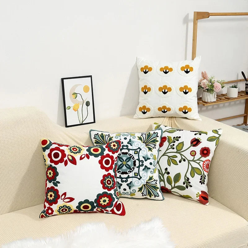 Floral Cushion Cover with Embroidered Design