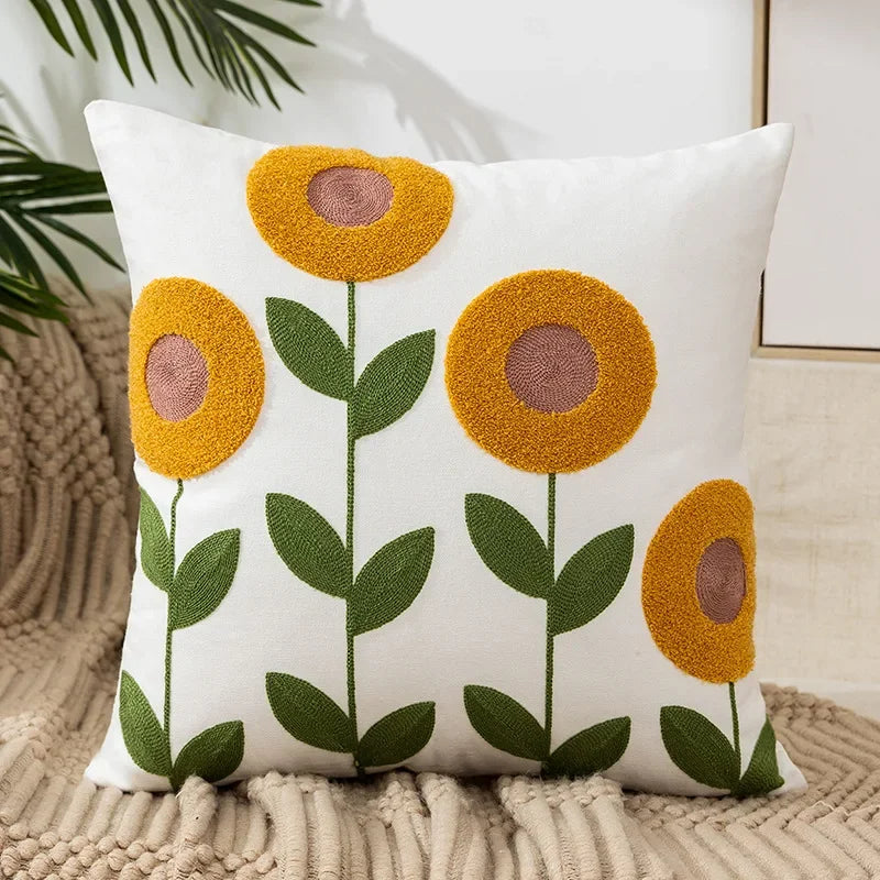 Floral Cushion Cover with Embroidered Design