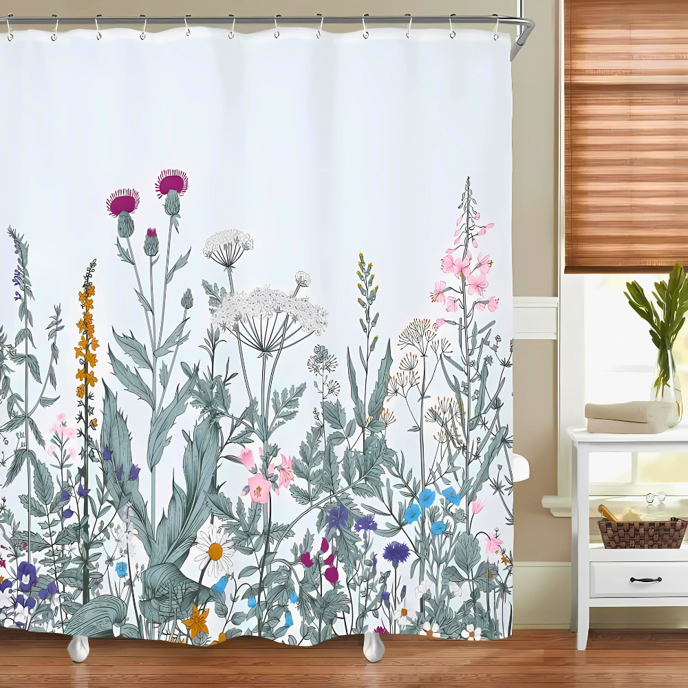 Floral Shower Curtain for a Fresh Nature-Inspired Bathroom