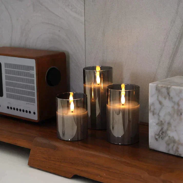 Glass LED Flameless Candle Set of Three Lights