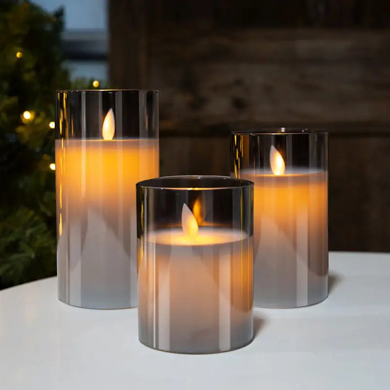 Glass LED Flameless Candle Set of Three Lights