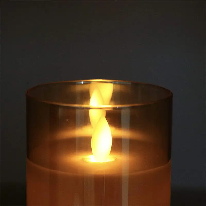 Glass LED Flameless Candle Set of Three Lights