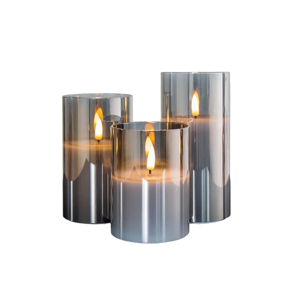 Glass LED Flameless Candle Set of Three Lights