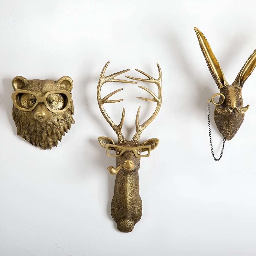 Gold Animal Wall Home Accessories with Hook Sculpted Design