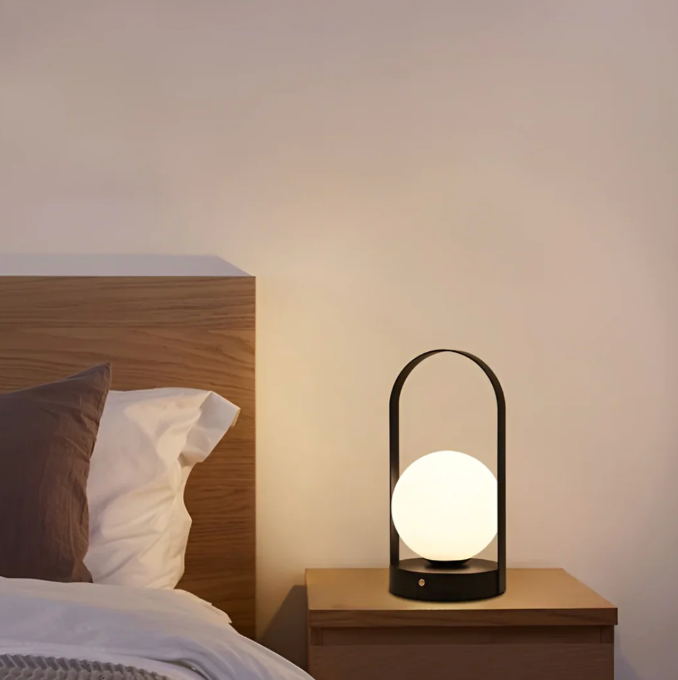 Gold Globe Table Lamp with Modern Frame Design