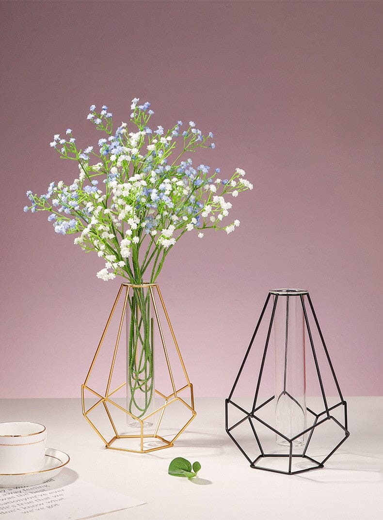 Gold Wire Vase with Glass Insert Modern Design
