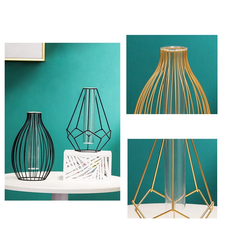 Gold Wire Vase with Glass Insert Modern Design