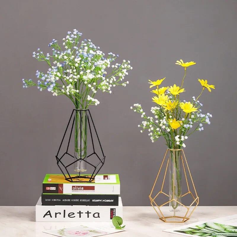Gold Wire Vase with Glass Insert Modern Design