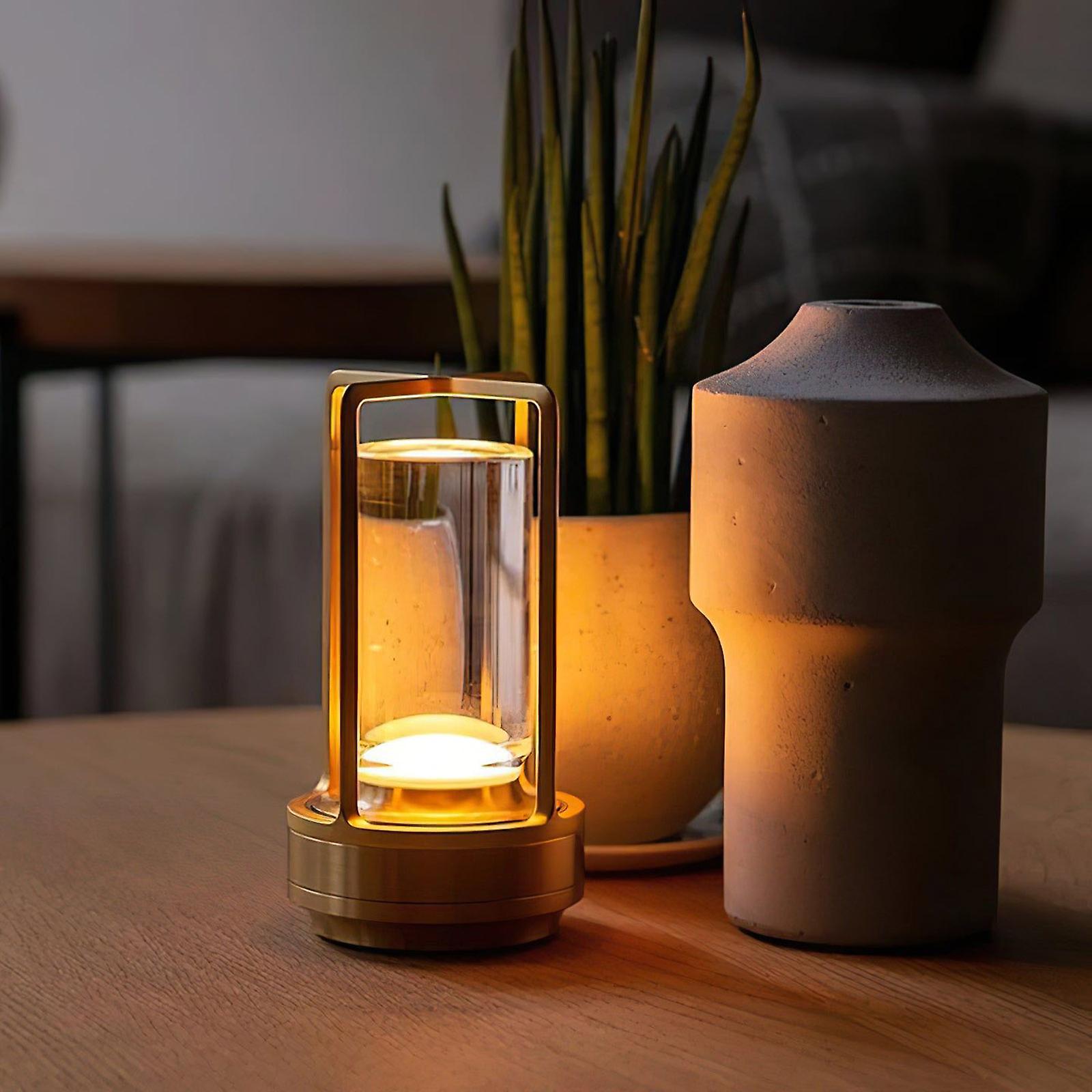 Gold Wireless Table Lamp with Glass Cylinder Core