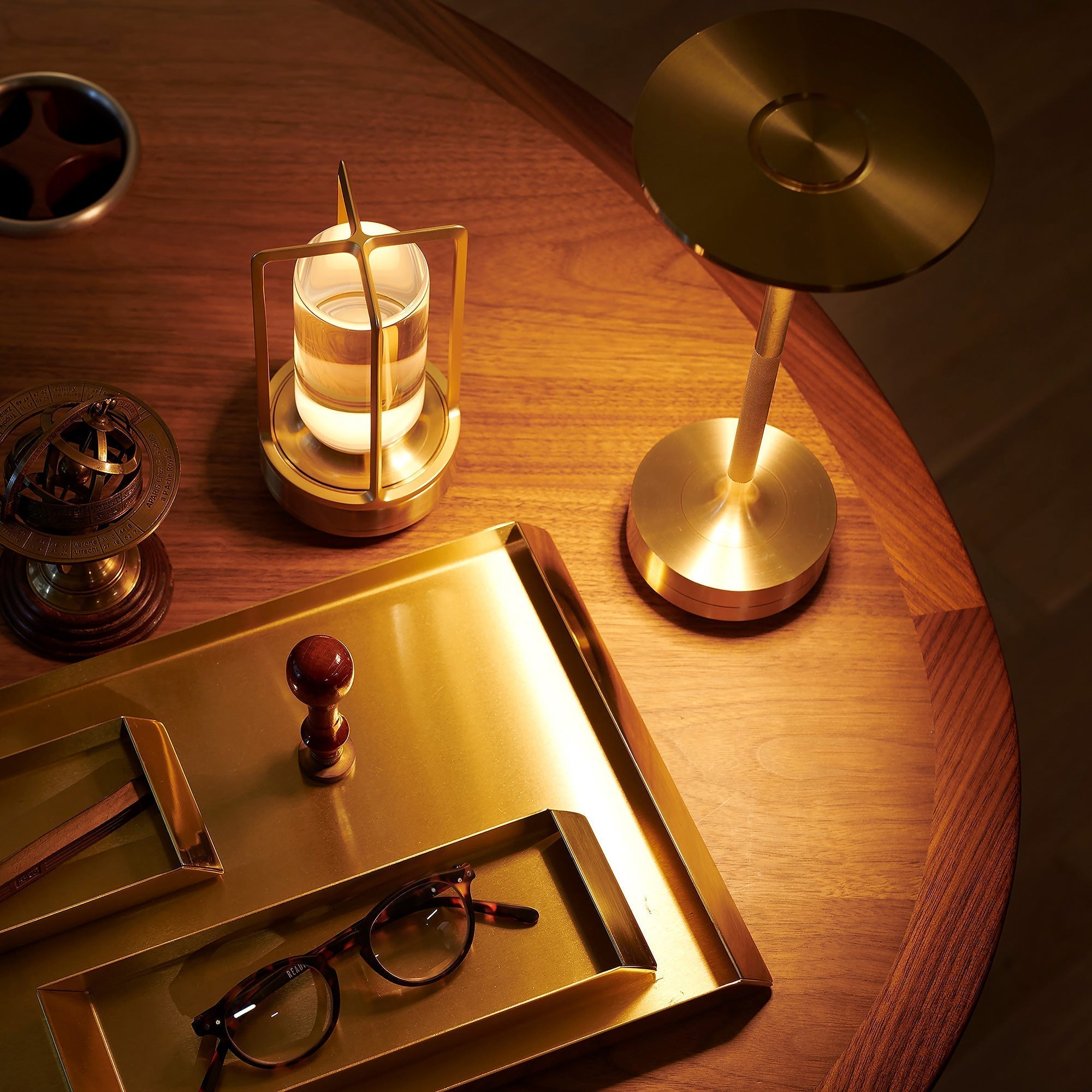 Gold Wireless Table Lamp with Glass Cylinder Core