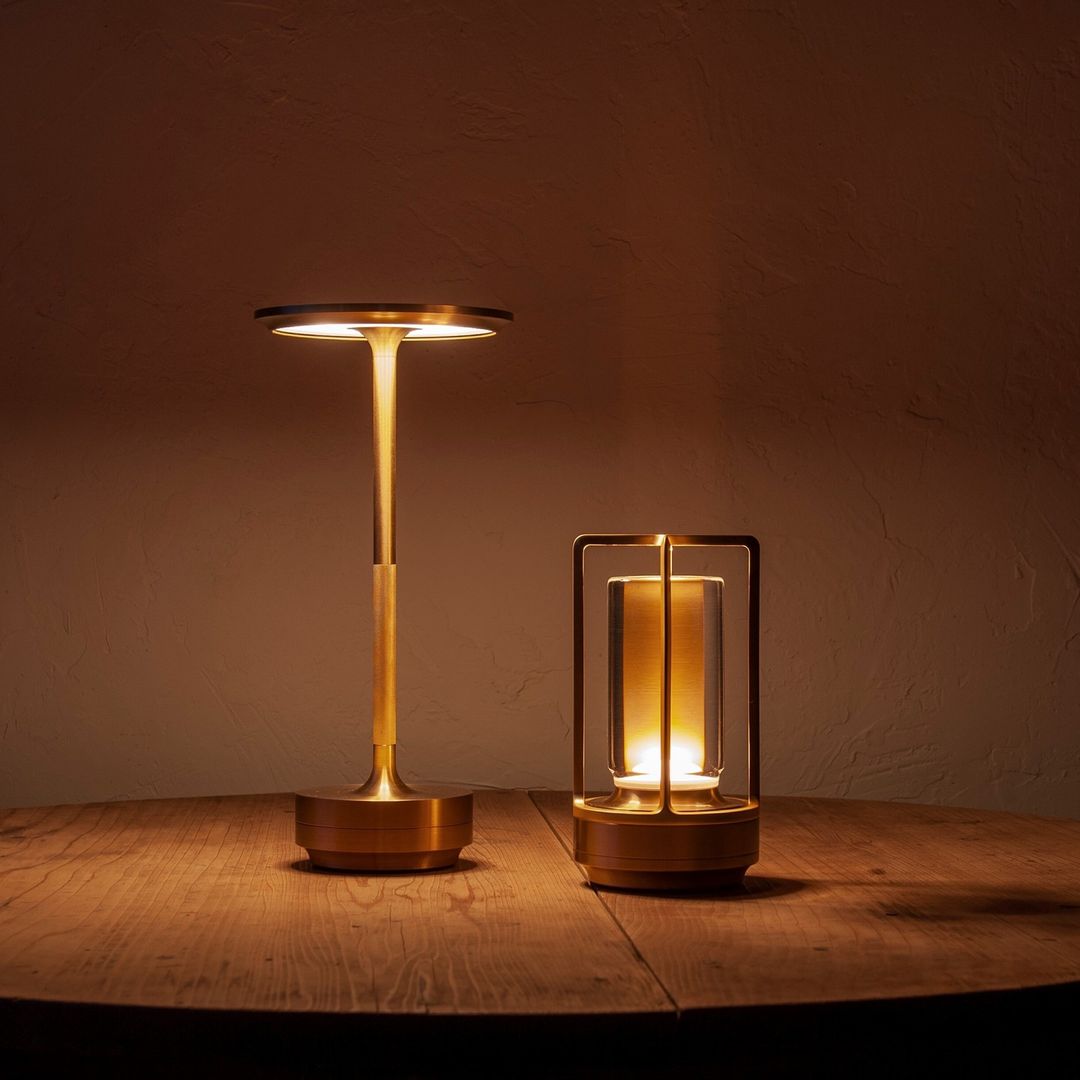 Gold Wireless Table Lamp with Glass Cylinder Core