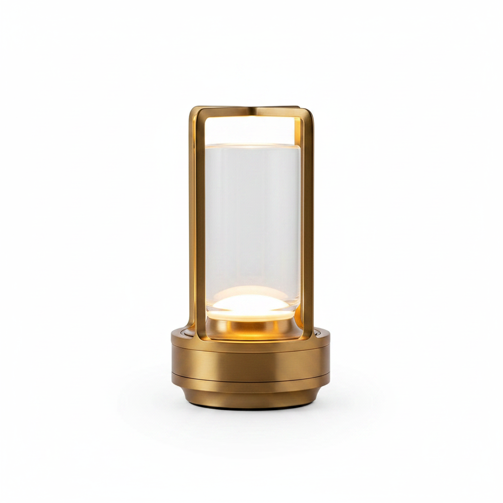 Gold Wireless Table Lamp with Glass Cylinder Core