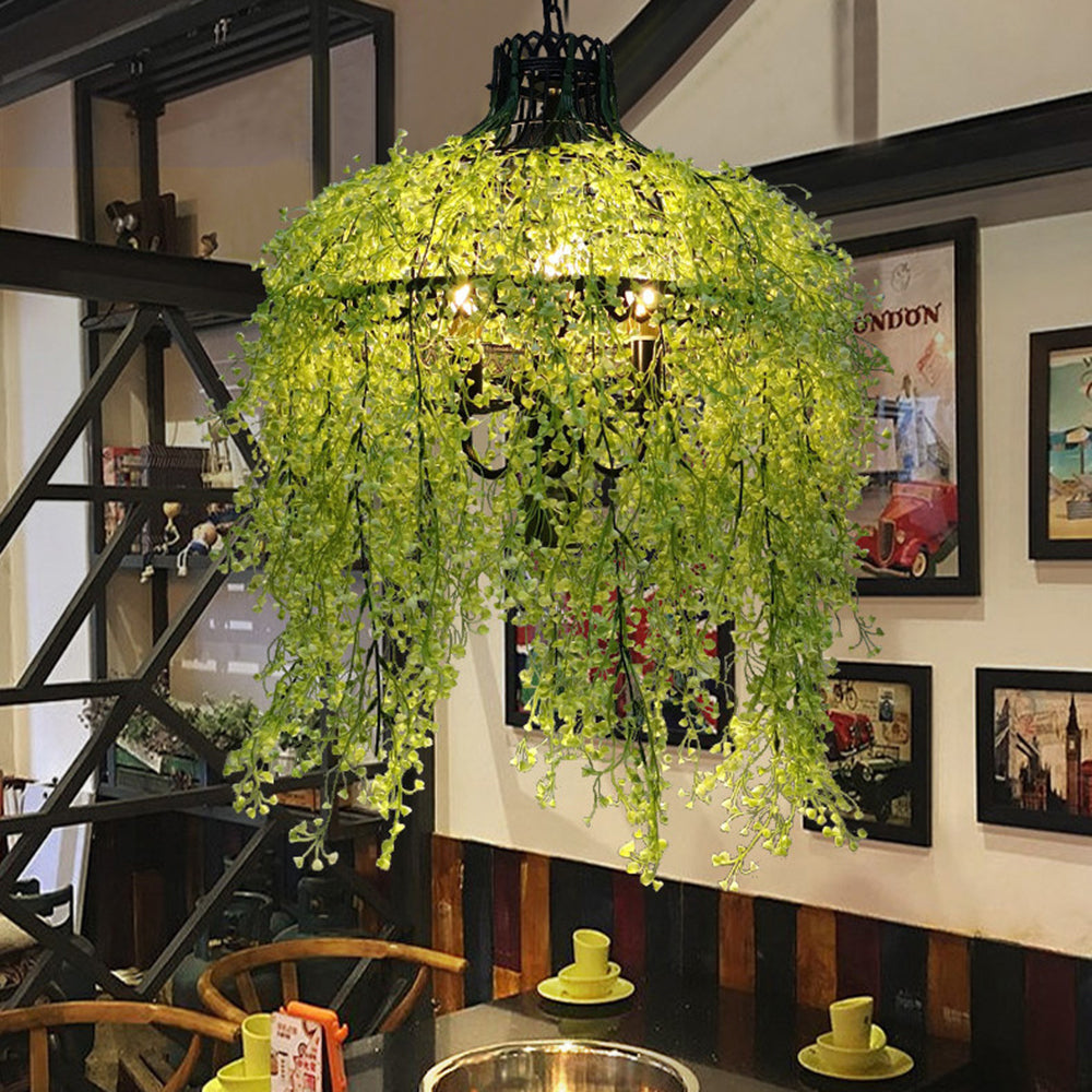Green Plant Chandelier with Hanging Leaf Design