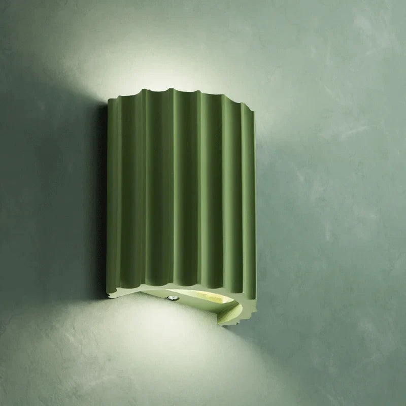 Green Ribbed Wall Sconce with Ambient Light