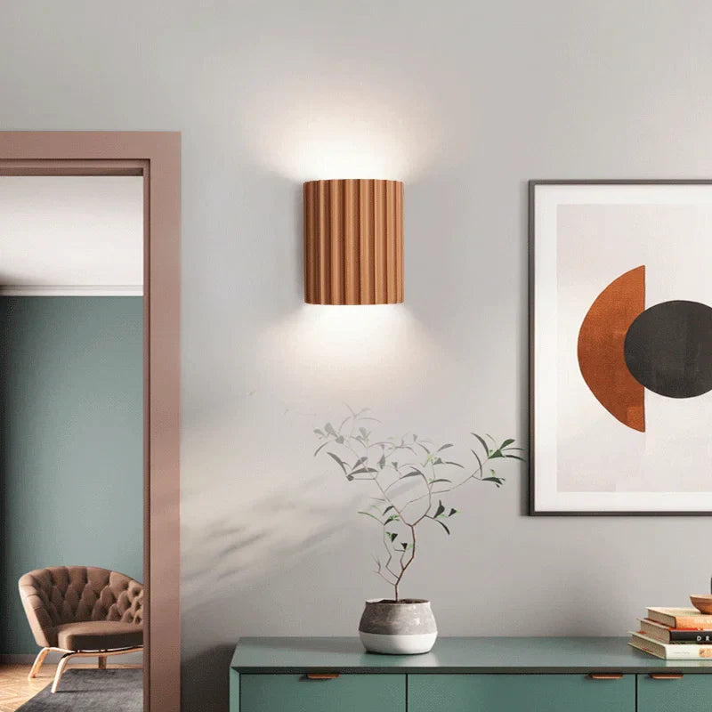 Green Ribbed Wall Sconce with Ambient Light