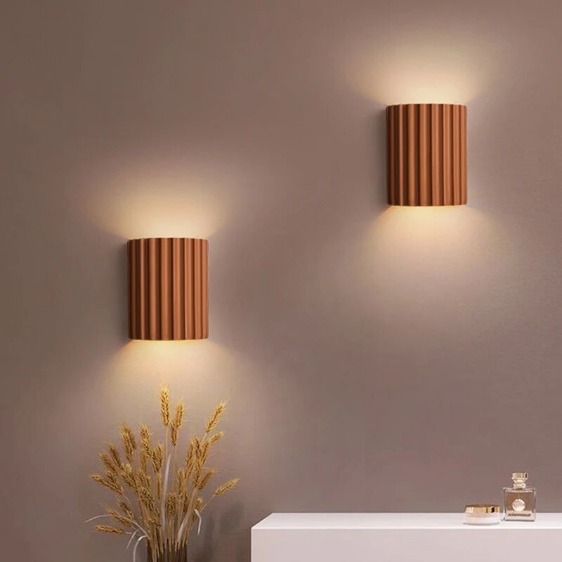 Green Ribbed Wall Sconce with Ambient Light