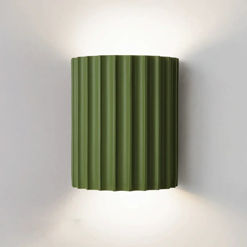 Green Ribbed Wall Sconce with Ambient Light