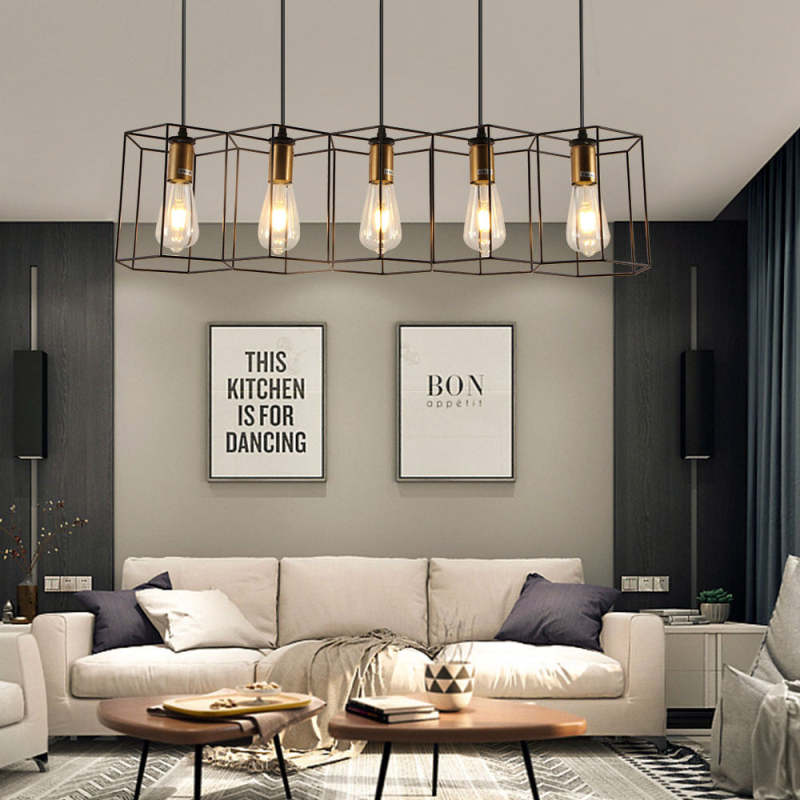 Industrial Hexagon Pendant Light with Metal Frame