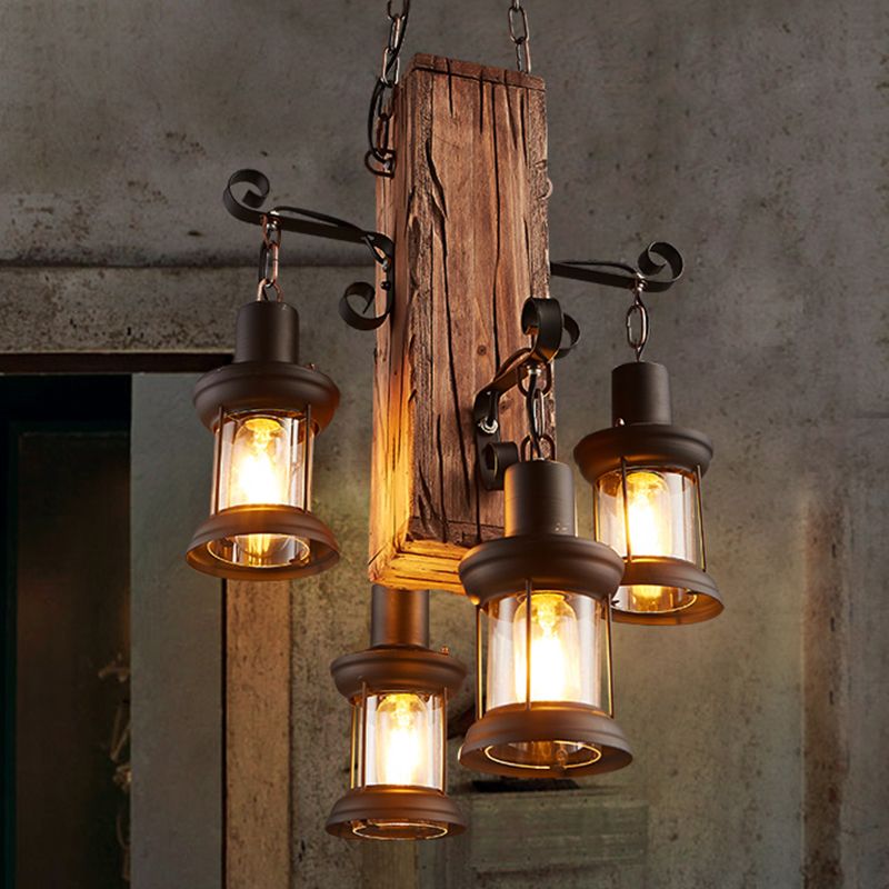 Industrial Lantern Pendant Light with Rustic Frame