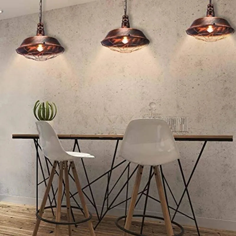 Industrial Rustic Pendant Light with Metal Cage Shade