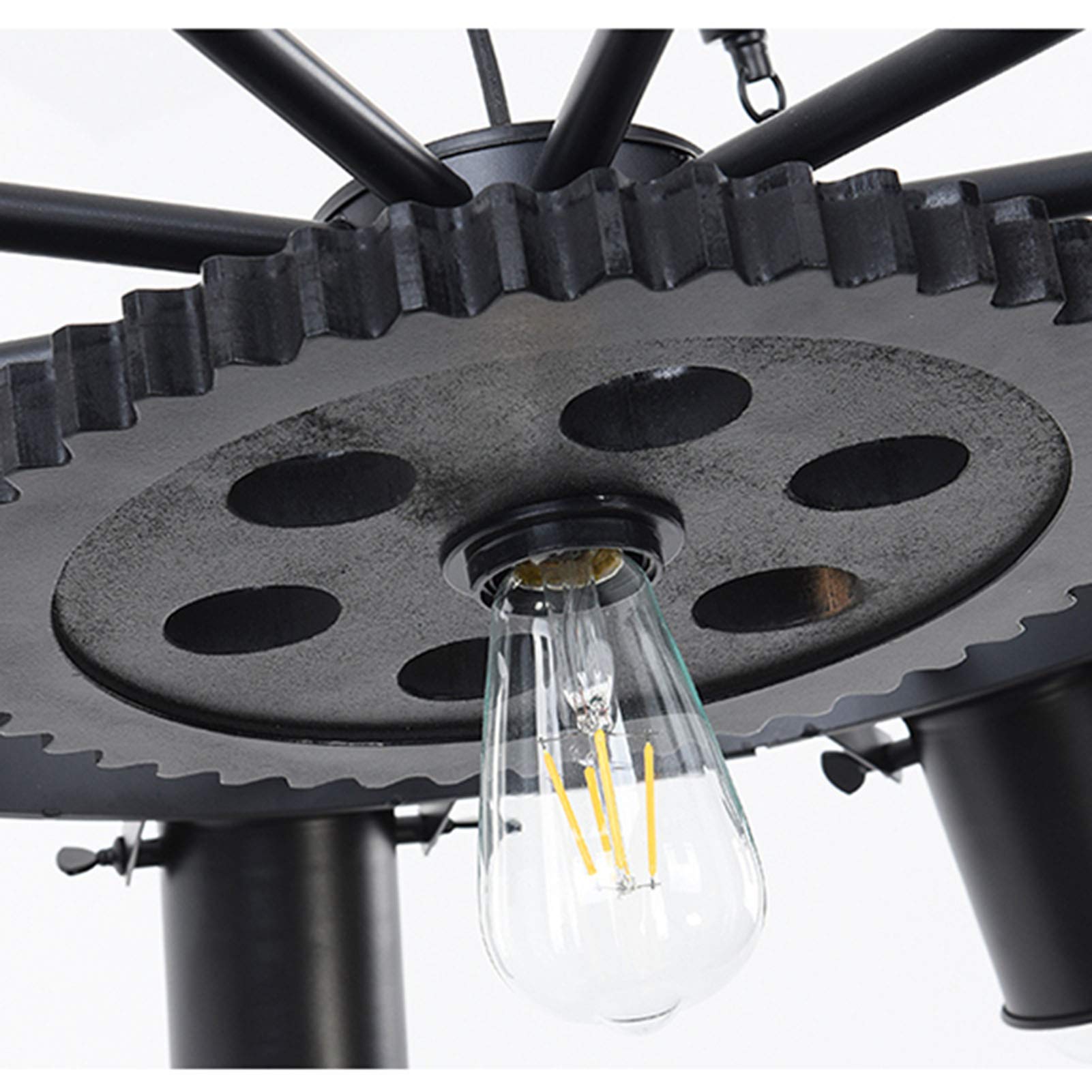 Industrial Wheel Chandelier with Rope and Metal Frame