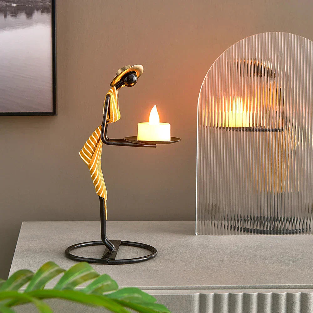 Iron Figurine Candle Holder with Tray Stand