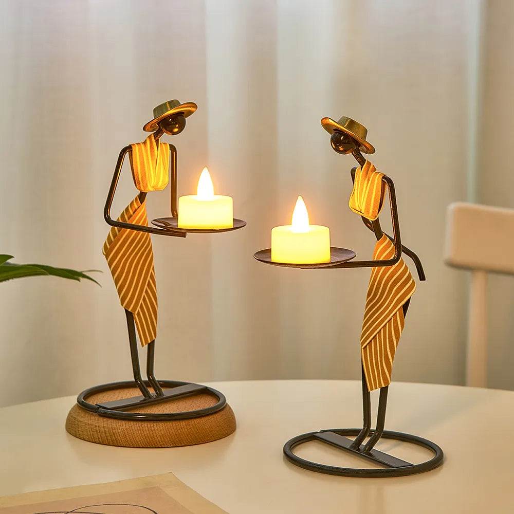 Iron Figurine Candle Holder with Tray Stand