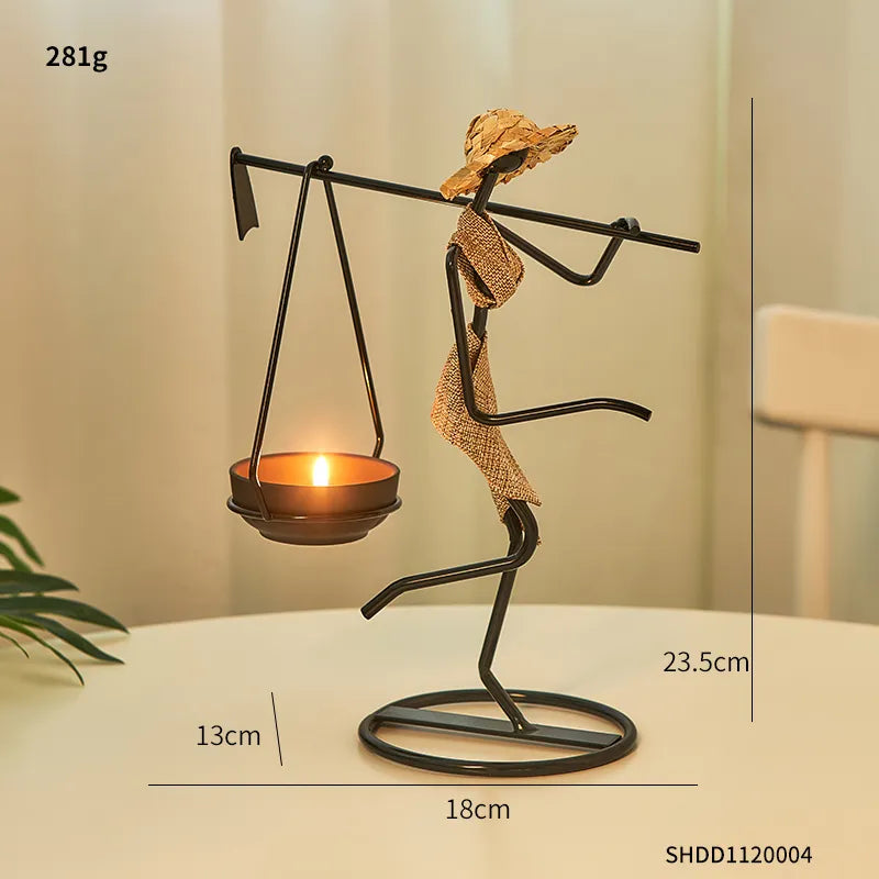 Iron Figurine Candle Holder with Tray Stand