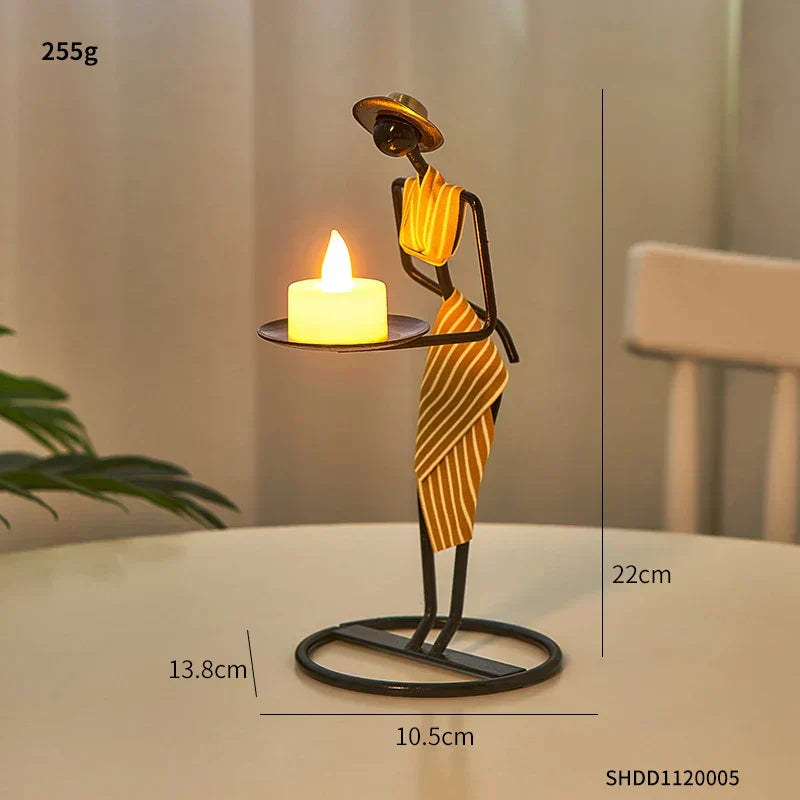 Iron Figurine Candle Holder with Tray Stand