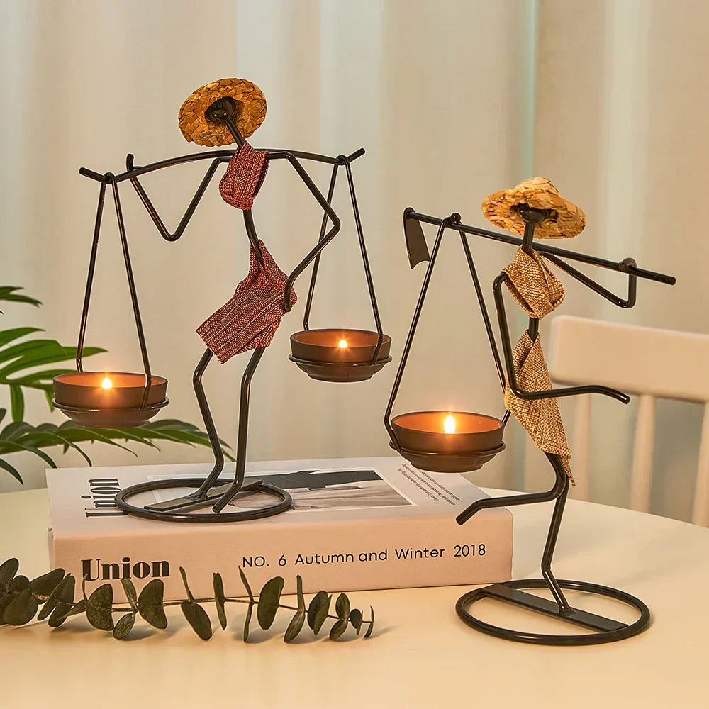 Iron Figurine Candle Holder with Tray Stand