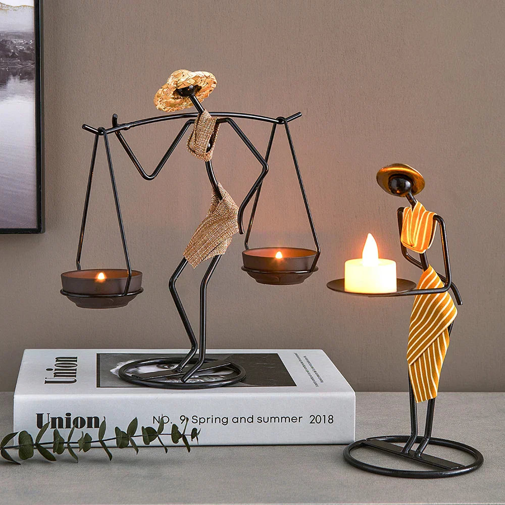 Iron Figurine Candle Holder with Tray Stand