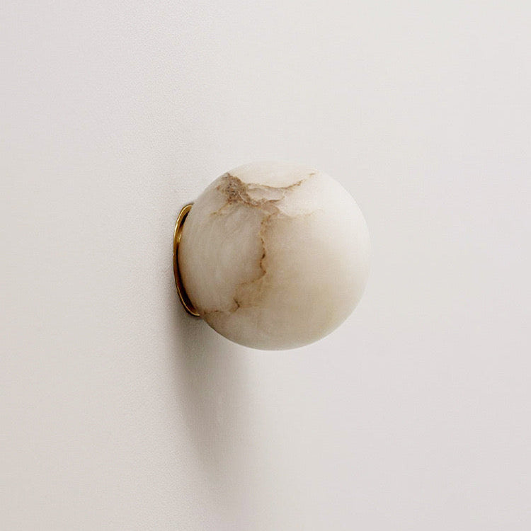 Japandi Marble Orb Wall Light with Minimalist Wabi-Sabi Design