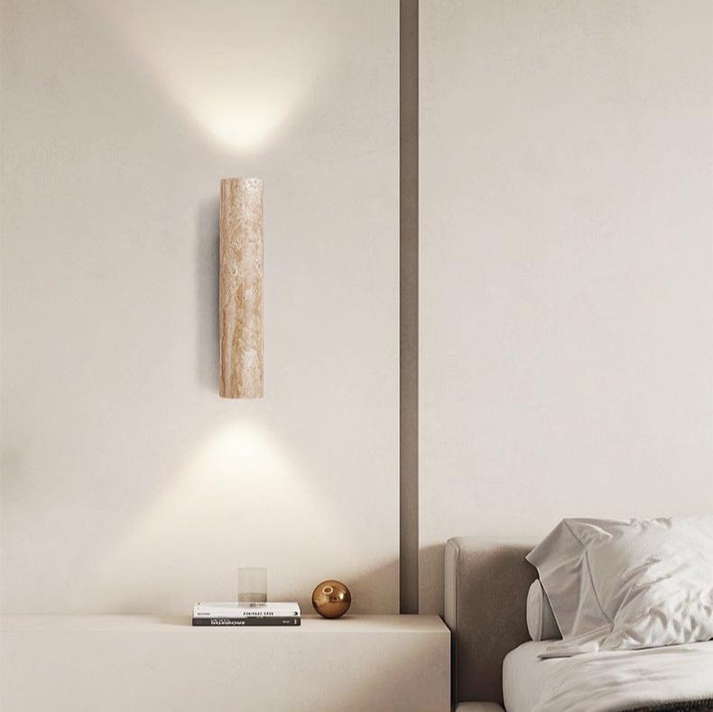 Japandi Travertine Tube Wall Sconce with Wabi-Sabi Stone Design