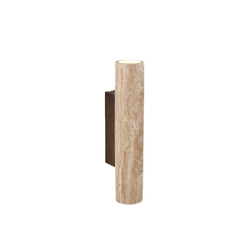 Japandi Travertine Tube Wall Sconce with Wabi-Sabi Stone Design