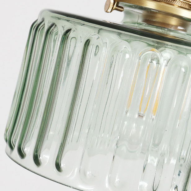 Japanese Brass Glass Pendant Light with Textured Shade