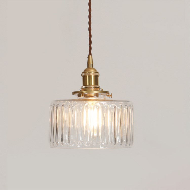 Japanese Brass Glass Pendant Light with Textured Shade