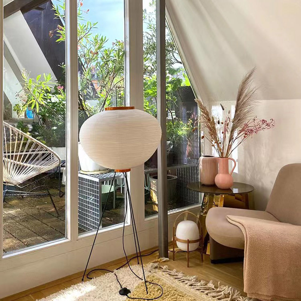 Japanese Rice Paper Floor Lamp with Tripod Base for Soft Ambient Lighting