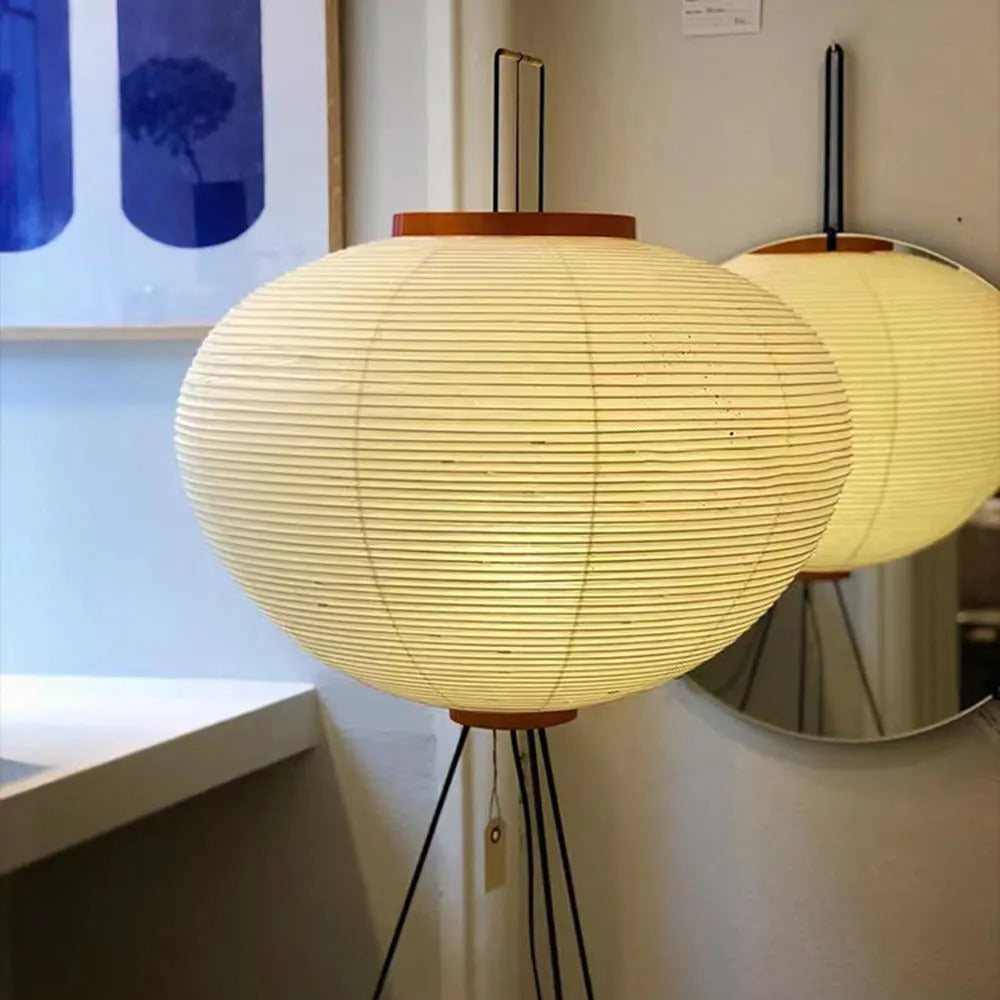 Japanese Rice Paper Floor Lamp with Tripod Base for Soft Ambient Lighting