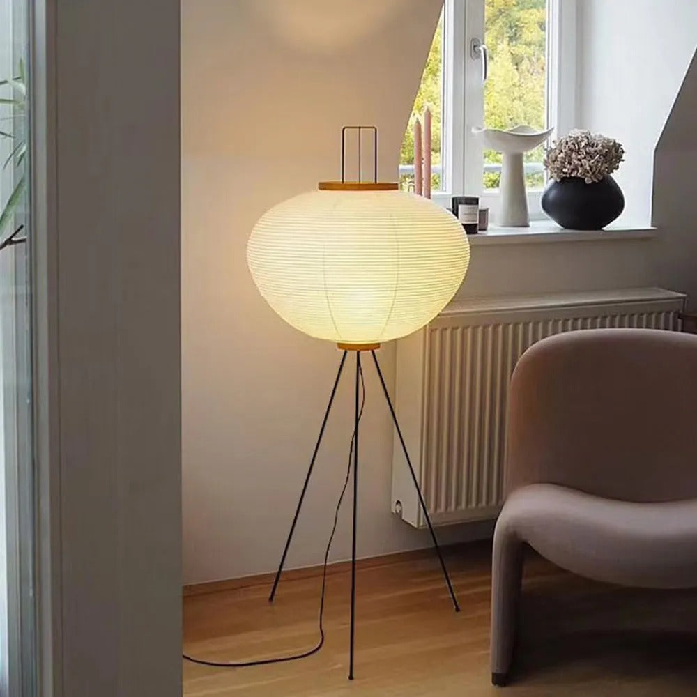 Japanese Rice Paper Floor Lamp with Tripod Base for Soft Ambient Lighting