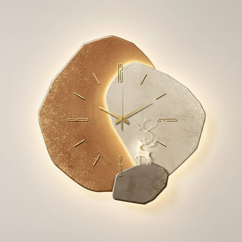 LED Wall Clock with Sculptural Wood Design