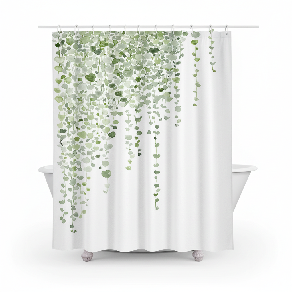 Leaf Shower Curtain with Hanging Vine Design